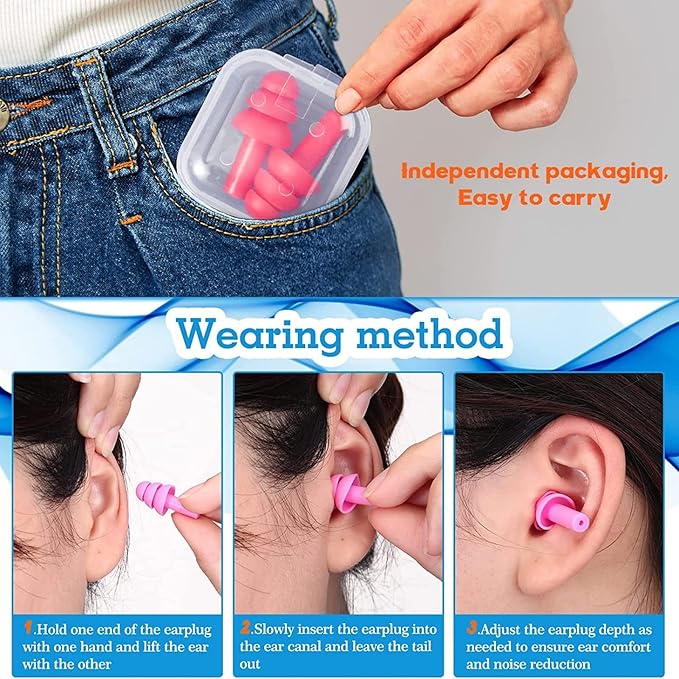 Ear Plugs Bulk for Sleeping Noise Cancelling, Swimming, Shooting, Concerts, Snoring 10 Assorted Colors with Carry Cases Reusable Silicone Earplugs Soft Ear Plugs (500 Pairs)