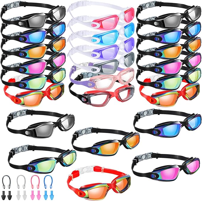 Konohan 24 Pack Swim Goggles Bulk for Kids adult Pool Goggles Anti Fog Silicone No Leak Swimming Glasses for Men Women Youth
