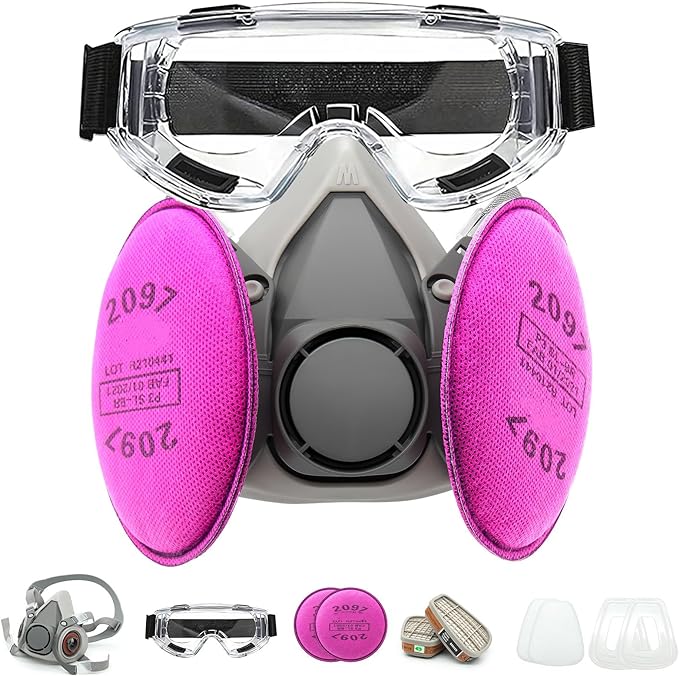 Respirator Mask with Filters, Gas Mask with Goggle for Painting, Chemical, Organic Vapor, Sanding. Resin Epoxy, Woodworking Perfect for Painters and DIY Project