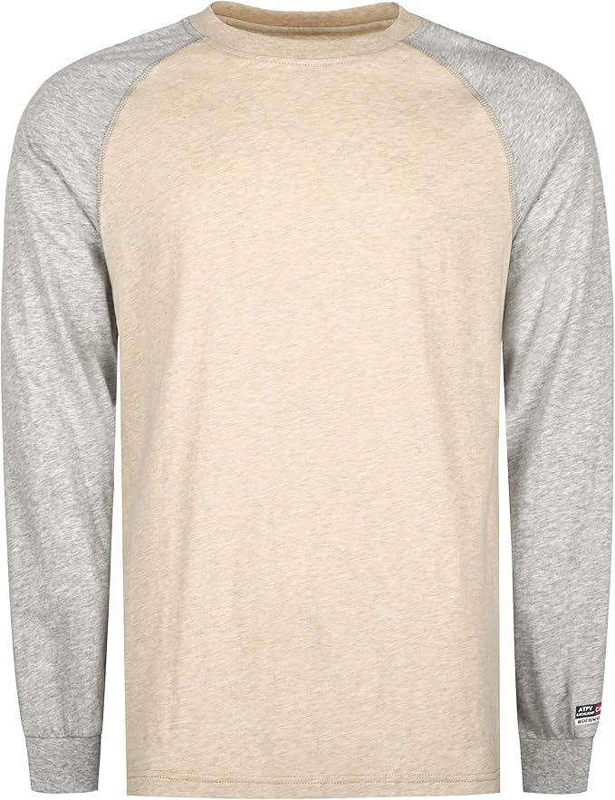 BOCOMAL FR Shirts Two-Tone Crew for Summer 4oz EX Lightweight Flame Resistant Long Sleeve Work T-Shirt Base Layer