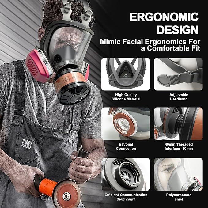 Full Face Respirator Mask, 6800 Reusable Respirator Mask with Filters 60921, Anti-fog, Ideal for Paint, Spray, Dust