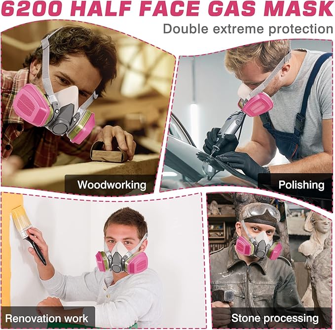 Reusable Respirator Mask with 60926 Filter,6200 Half Facepiece Cover Professional Gas Masks,Spray Paint Mask for Painting,Formaldehyde,Epoxy Resin,Sanding,Cutting,welding