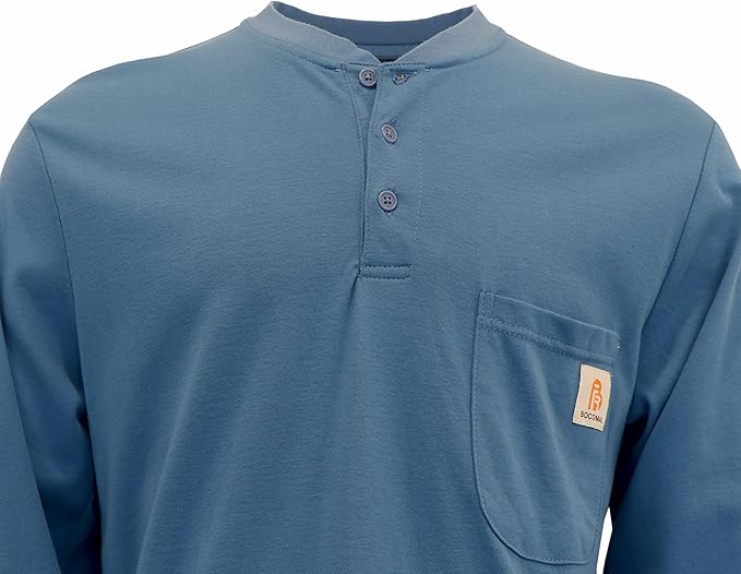 BOCOMAL FR Shirts Henley 7oz Midweight Fire Resistant Clothing NFPA2112 CAT2 Men's Flame Retardant Work Shirt
