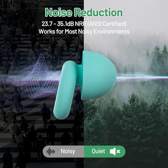 Ultra-Soft Noise Cancelling Ear Plugs, Reusable Silicone for Sleep Concerts Travel Office,33dB (NRR),Ergonomic Integrated Design Fit for Small Ear Canals Noise Sensitivity (Green, 4 Pairs)
