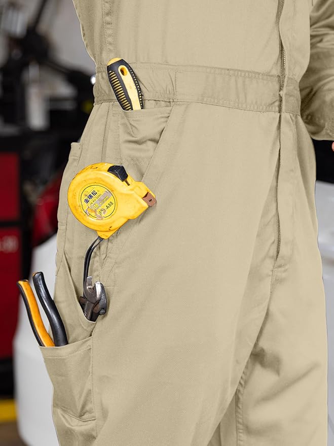 Coveralls for Men Long Sleeve Cotton Blend Work Jumpsuit with Multi Pockets Utility Work Wear