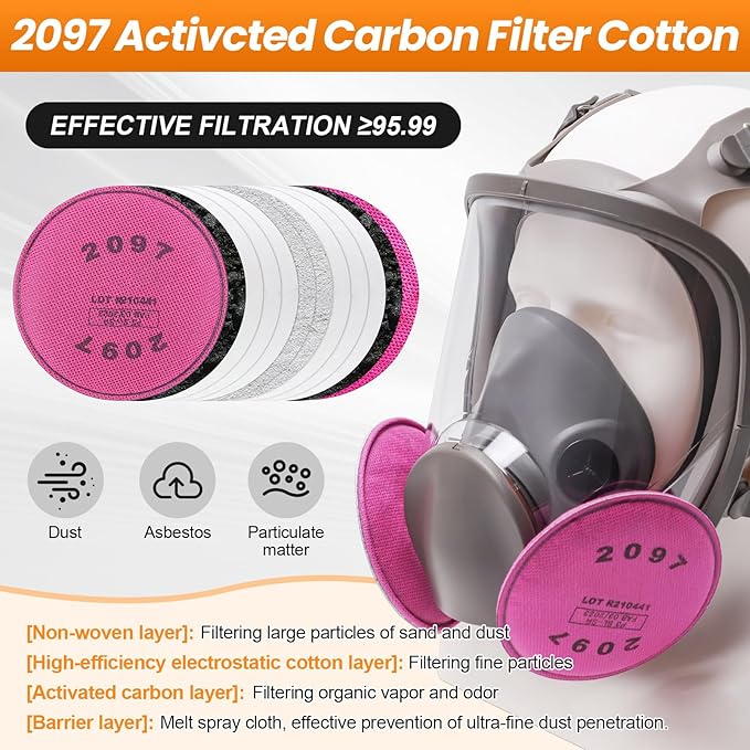 Full Face Respirator Mask,Reusable Anti-fog Full Face Cover, Organic Vapor Gas Mask with Activated Carbon Filters Against Dust Chemicals for Painting, Polishing, Welding, Sanding & Cutting