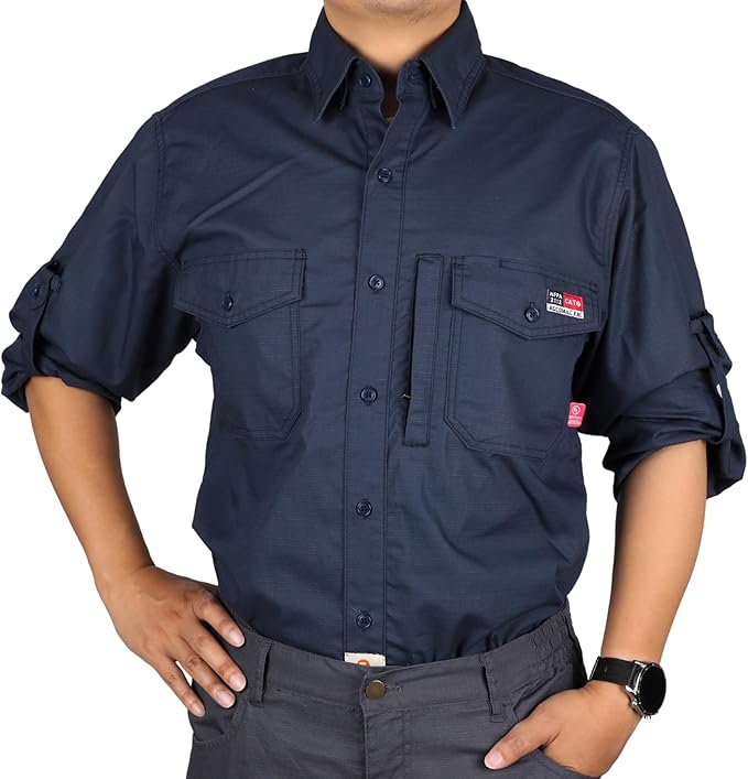 BOCOMAL FR Shirts 6oz Ripstop Durable Rugged Zipper Pocket Water Repellent Finish Fire Resistant Shirt-CAT2