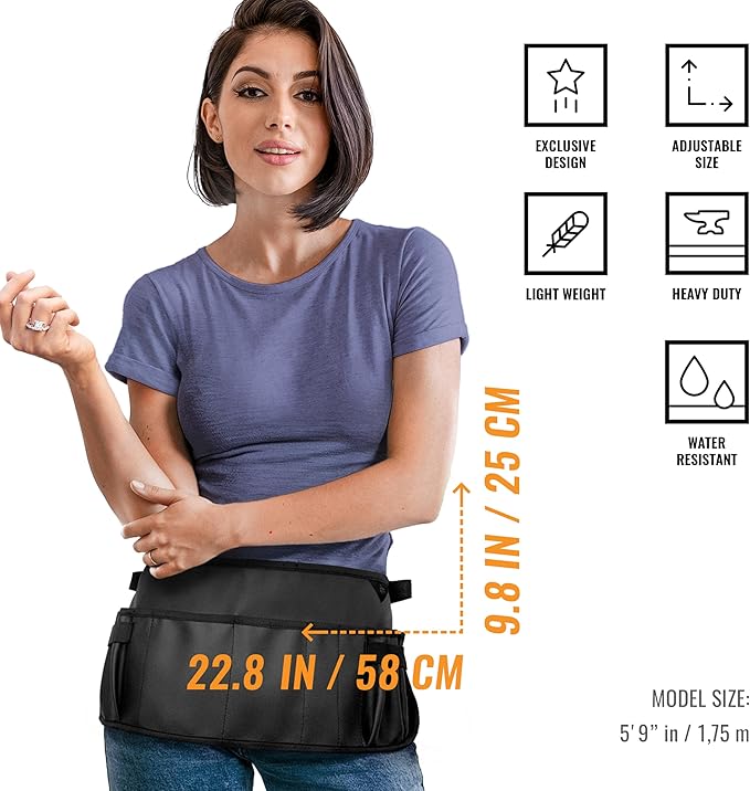Under NY Sky Salon Waist Apron - Vegan Leather - 9 Pockets, 3 Loops - Hair Cut Holster for Tool Storage, Shears, Brush, Trimmer - Belt Pouch - Hair Stylist, Makeup Artist, Barber, Cosmetology - Black