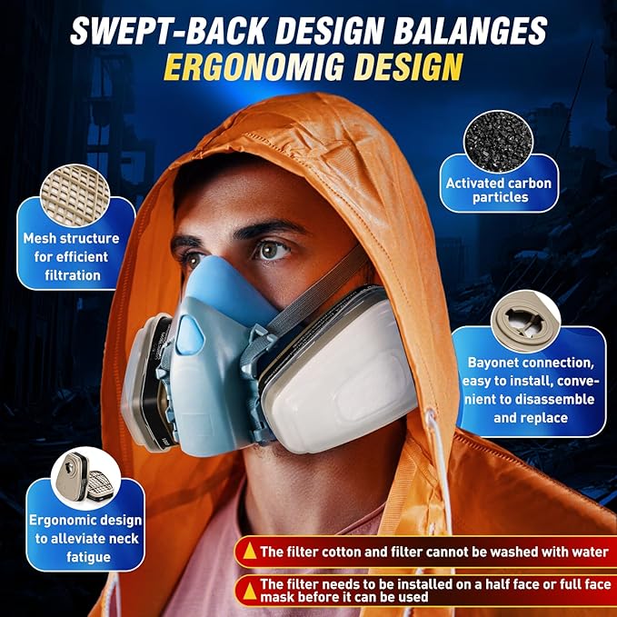 12-Pack 6001 Respirator Filter Cartridges (2 Filter Cartridges,2 Filter Covers,8 Filter Cottons),Replacement Cartridges Filter for 6200,6800 Respirator Masks.