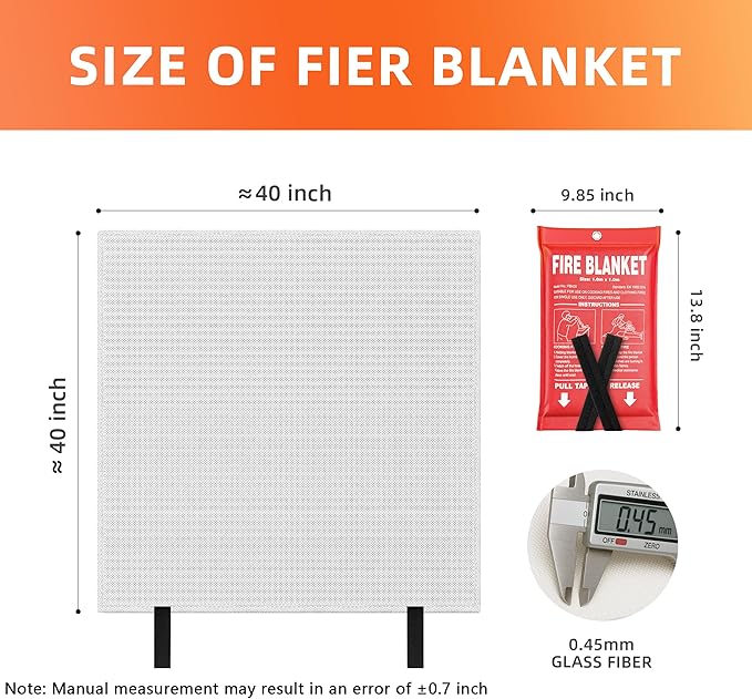 Fire Blanket - 40" x 40" Prepared Emergency Fire Blanket for Home and Kitchen, RV, Grill, Fireplace, Safe & Easy for Young Adults and Elderly Living Alone