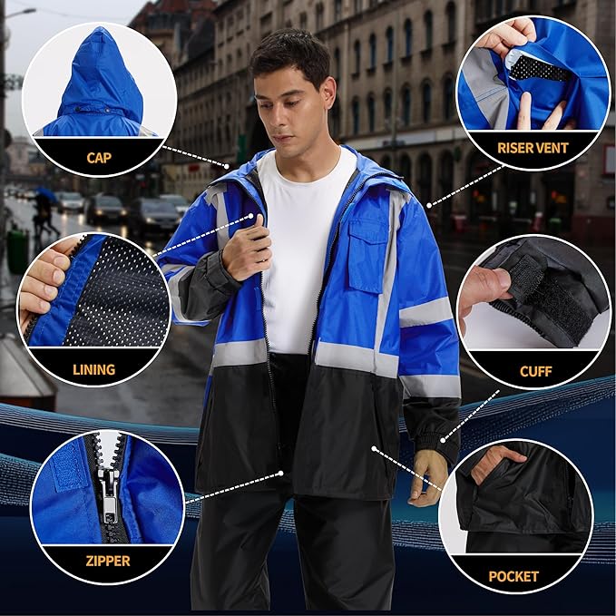 SRsafety High Visibility Rain Gear, Class 3 High Visibility Work Rain Gear for Men, Construction Rain Suits