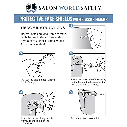 TCP Global Salon World Safety Face Shields with All Clear Glasses Frames (Case of 80) - Ultra Clear Protective Full Face Shields to Protect Eyes, Nose, Mouth - Anti-Fog PET Plastic, Goggles