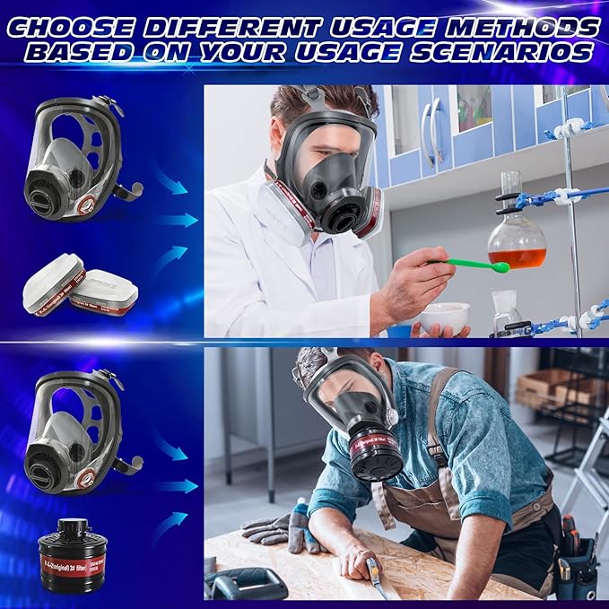 Full Face Gas Masks Survival Nuclear and Chemical, Reusable Full Face Respirator Gas Mask with Activated Carbon Filter