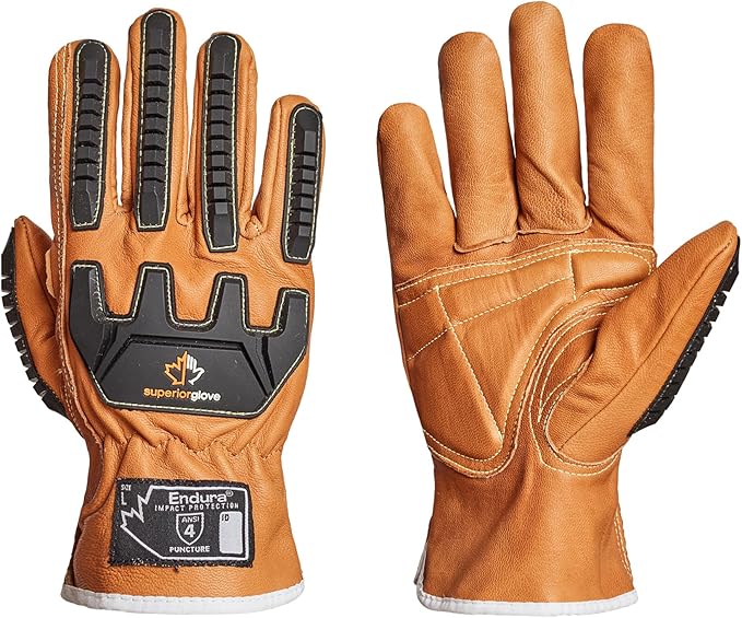 Superior Glove Endura Impact and Water Resistant Leather Work Gloves for Hand Safety Protection - 378GKVSB Medium (Pack of 1 Pair)