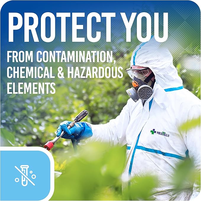 Medtecs Hazmat Suits - 6 Sizes Options - Disposable Coveralls Suit, Medical Protective Coverall PPE Hazmat Suits