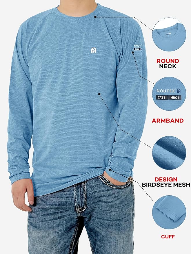 FR Shirts for Summer 5.5oz Birdseye Mesh Design Modacrylic Fabric Lightweight Flame Resistant Long Sleeve Shirt for Men CAT1