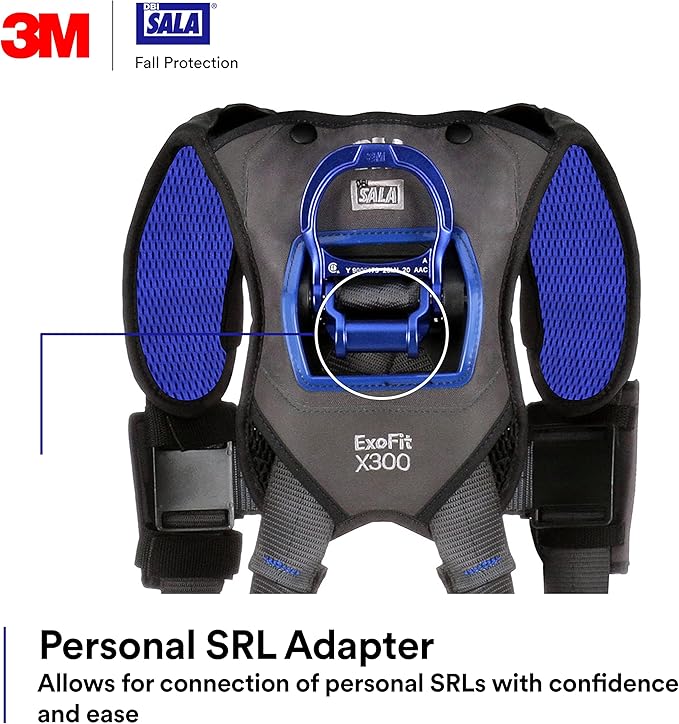 3M 1113194 DBI-SALA ExoFit X300 Comfort Tower Climbing Positioning Suspension Safety Harness, Telecommunications Fall Protection,Back,Front,Hip D-Rings,Auto-Locking Quick Connect Leg,Chest Buckles, 2X