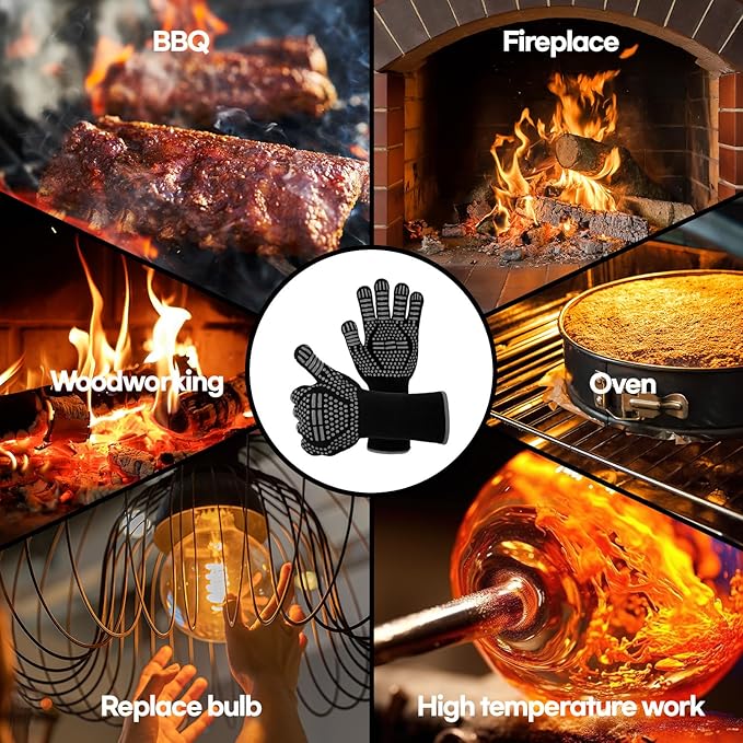 HubiCare Grill Gloves Heat Resistant Fire Resistant Oven Gloves, 1472°F/800°C Heat Resistant Oven Gloves