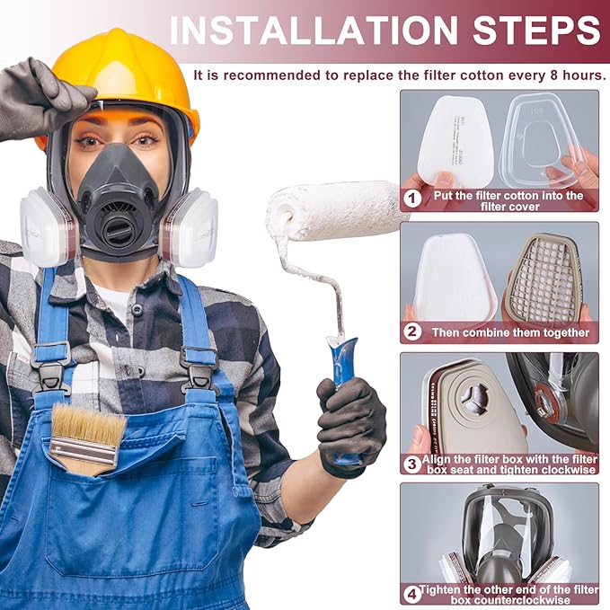 6001 Filter Cartridges for Respirator, Respirator Cartridges & Filters, Pollen, Paint and Chemical, Filter Compatible with 6200, 6800, 7502 Series Respirator(1 Set)