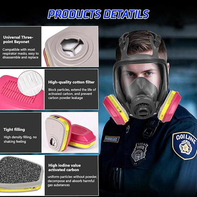 60923 Respirator Cartridges, 60923 Respirator Filters, Gas Mask Filter, Particulate Filter Fit for 6000, 7000 Series Respirators, Against Acid Gases, Particulates, Dust (1 Pair)