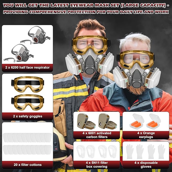 Respirator Mask with Filters - Reusable Gas Mask Against Organic Vapor Formaldehyde for Chemicals Spray Paint