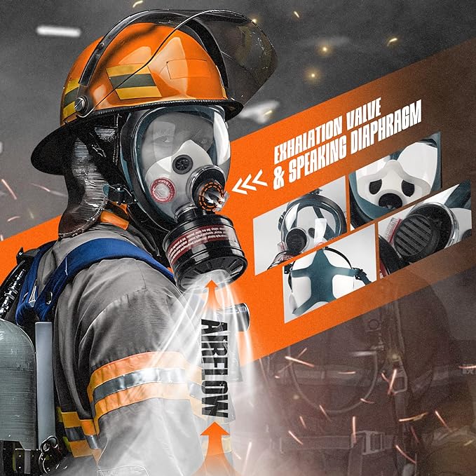 HANUU Gas Mask, Gas Masks Survival Nuclear and Chemical with 40mm Activated Carbon Filter, Tactical Full Face Respirator Mask for Gases, Dust, Vapors, Chemicals, Paint, Spray