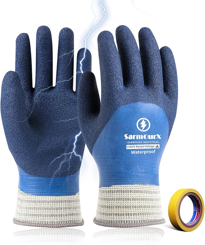 Electrician Insulated Gloves 1000V High Voltage, Waterproof for Palm Rubber Non-Slip Electrical Gloves
