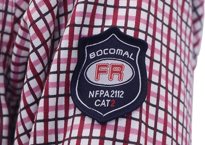 BOCOMAL FR Shirts Flame Resistant NFPA2112/CAT2 6.5oz Light Weight Printed Fire Retardant Plaid Shirt
