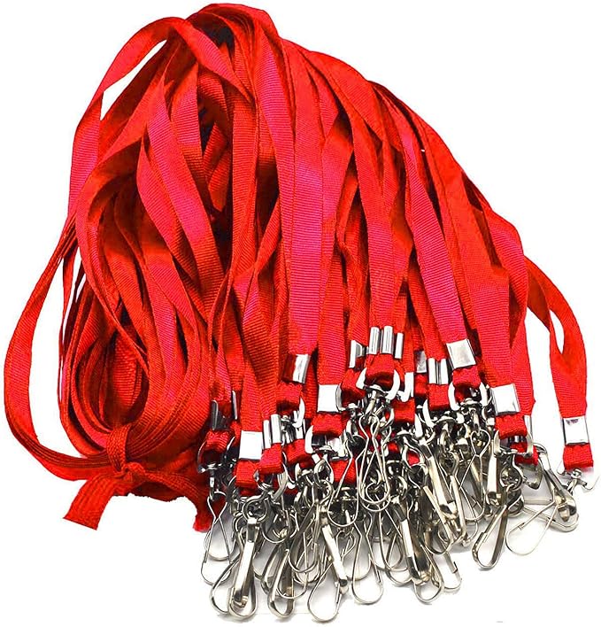 Red Lanyards 100 Pcs Lanyard for Id Badges Flat Lanyard with Badge Clip with J-Hook
