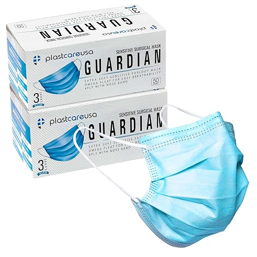 PlastCare USA 100 4-Ply ASTM Level 3 Face Masks, Disposable (Blue) (2 Boxes of 50)