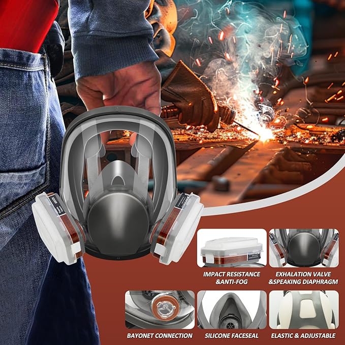 Full Face Respirator Mask, 6800 Reusable Respirator Mask with Filters 6001, Anti-fog, Ideal for Paint, Spray, Dust