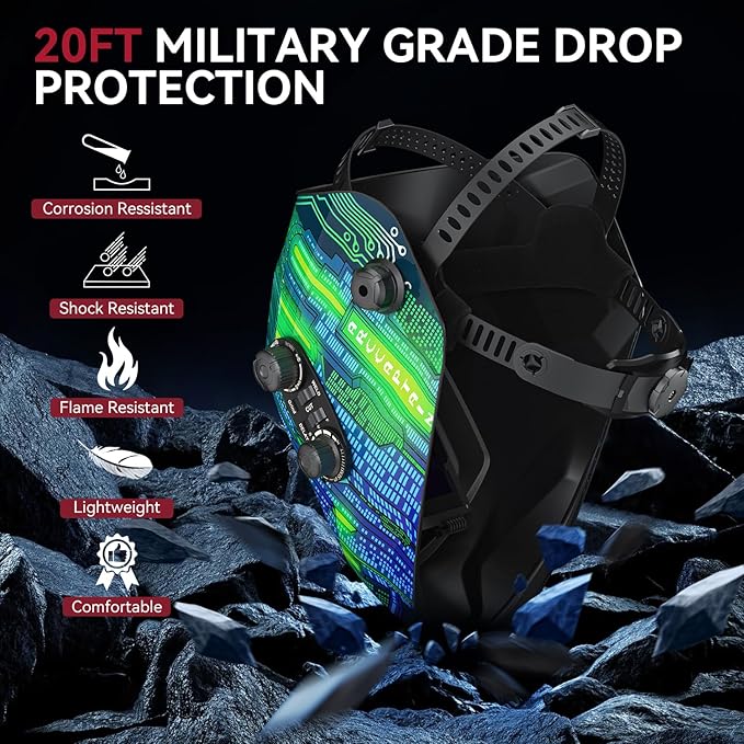 ARCCAPTAIN 3.94"X3.66" Large Viewing Screen Welding Helmet True Color Auto Darkening Welding Hood, Solar Powered 4 Arc Sensor, Wide Shade 4-5/5-9/9-13 for ARC TIG MIG Welding Mask(Cyber City Design)
