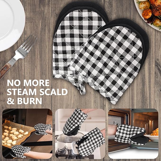Qulable 1 Pair Short Oven Mitts - Silicone Kitchen Oven Gloves High Heat Resistant 500℉, Mini Oven Mits with Non-Slip Grip Surfaces and Hanging Loop for BBQ, Baking, Cooking and Grilling