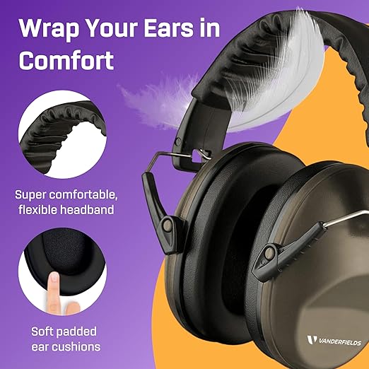 Vanderfields Hearing Protection Ear Muffs for Noise Reduction, 26dB Certified, Noise Cancelling Safety Ear Protection for Shooting, Adult Headphones for Lawn Mowing, DIY, Construction, Woodworking