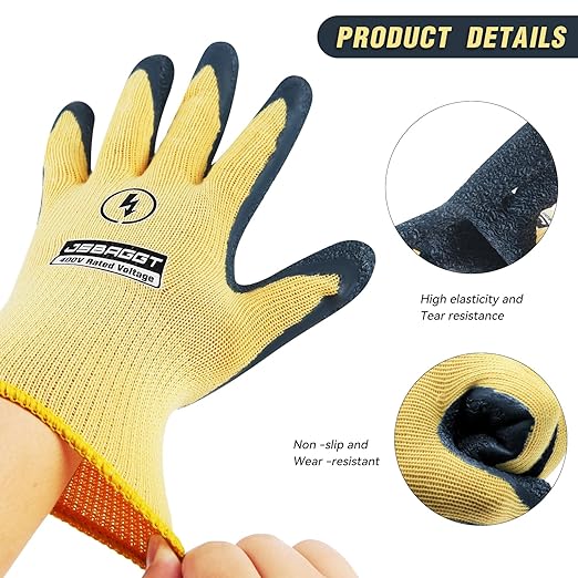 Insulated Electrician Gloves 400V High Voltage Resistant, Flame Retardant & Rubber Non-Slip Grip for Electrical Work (Yellow, 6PCS)
