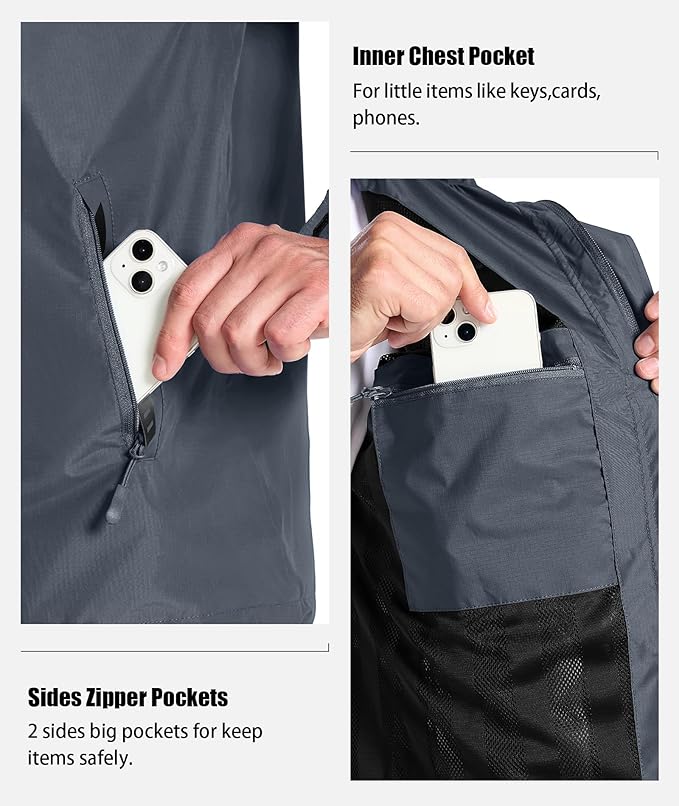SWISSWELL Mens Women Rain Suit Rain Jacket and Pants Waterproof Lightweight Windbreaker with Detachable Hood for Golf Fishing
