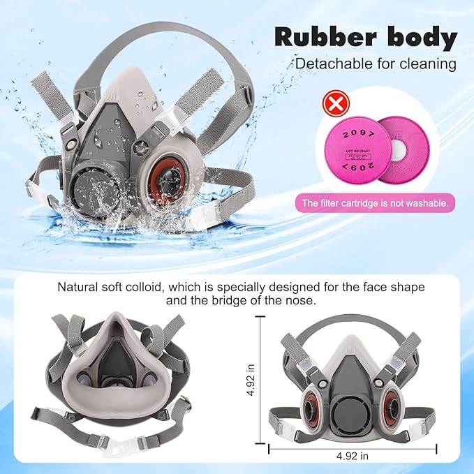 Respirator Mask with Filters 2097 : Half Face Respirator Reusable Gas Mask Against Dust, Organic Vapors, Epoxy Resin, Lead Paint, Perfect for Painting, Welding, Metal Cutting, Woodworking