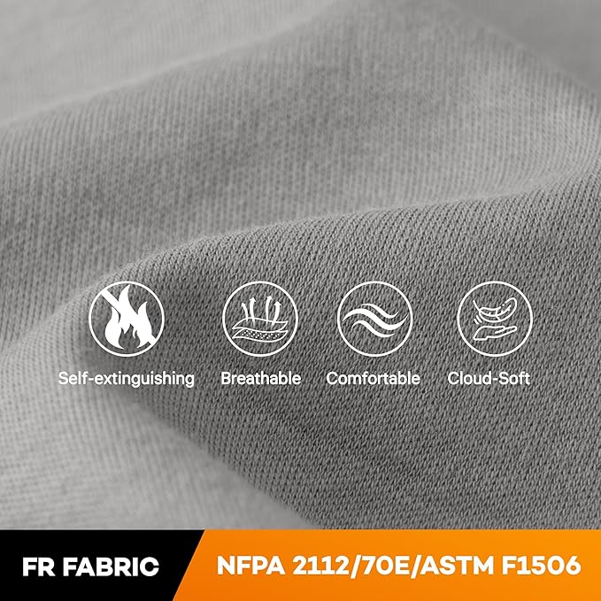WORKWEYA Men's FR Shirts 6.5oz Lightweight Long Sleeve Flame Resistant T-Shirt NFPA 2112/CAT2