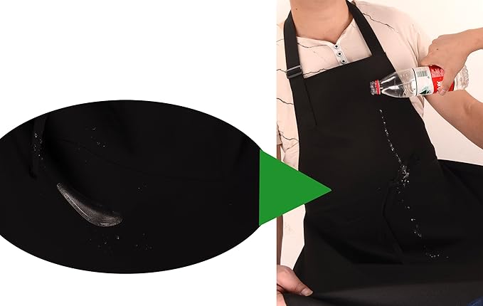 (5 set Black Professional Resist Water Adjustable Extra Long Bib Apron 3 Pockets Home Kitchen Garden Restaurant Cafe Bar Pub Bakery for Cooking Chef Baker Servers Craft Unisex