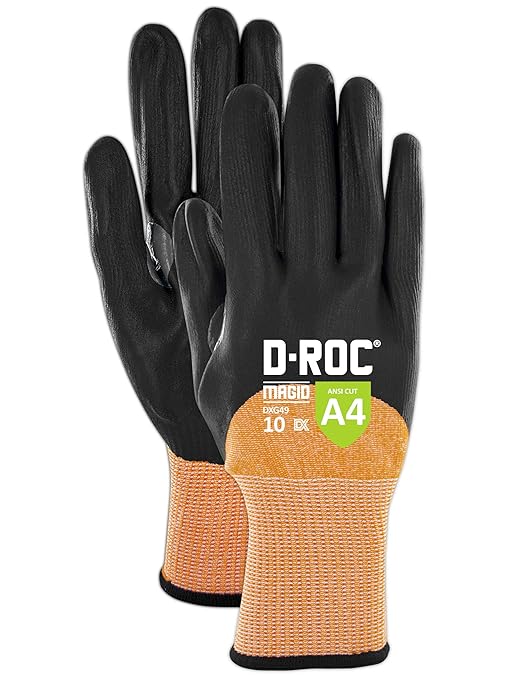 MAGID D-ROC ANSI A4 Oil & Liquid Absorbing TriTek Work Gloves, 12 Pairs, Size 8/Medium (DXG49)
