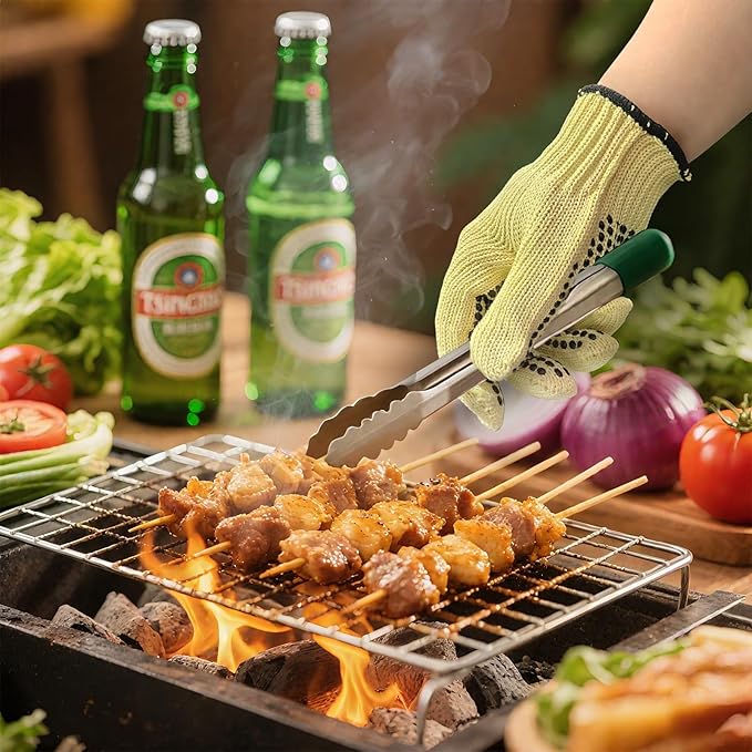 Heat Cut Resistant Gloves,Aramid Oven Gloves with Fingers,Heat Resistant Up to 450°F, silicone beads Thick Knit Design,Machine Washable - Grill Mitts for Men & Women(silicone beads, Large)