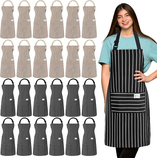 Janmercy 24 Pcs Aprons for Women Men with 2 Pockets Linen Cooking Kitchen Apron Adjustable Bib Chef Apron Bulk Aprons Unisex