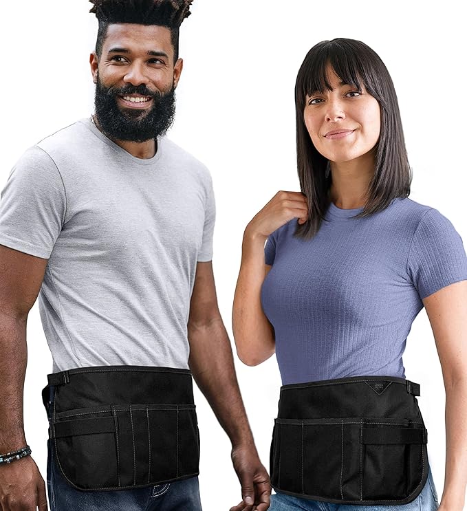 Under NY Sky Salon Waist Apron - 9 Pockets, 3 Loops, Oxford Canvas - Hair Cut Holster for Tool Storage, Shears, Brush, Trimmer - Belt Pouch - Hair Stylist, Makeup Artist, Barber, Cosmetology - Black