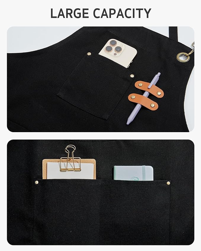 Syntus Chef Apron for Men Women with Pockets, Cotton Canvas Adjustable Work Apron Heavy Duty