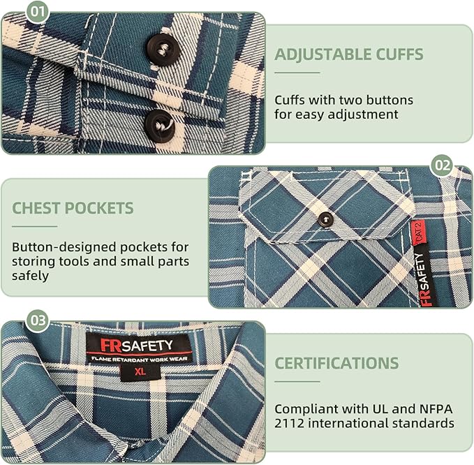 SKSAFETY 7oz FR Shirts for Men, Welding Shirt Hi Vis Flame Resistant 100% Cotton Fire Retardant Longsleeve Shirt CAT2/NFPA