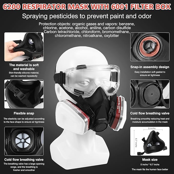 Gas Masks Survival Nuclear and Chemical - Reusable Full Face Respirator Gas Mask with Activated Carbon Filter