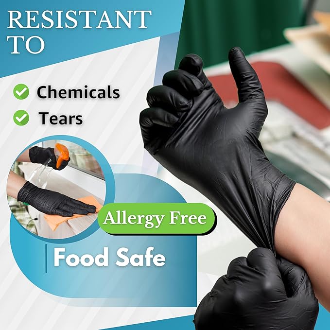 Black Disposable Gloves, Black Vinyl Gloves, 4.5-Mil, Latex Free, Powder Free for Cooking, Cleaning & Food Prep