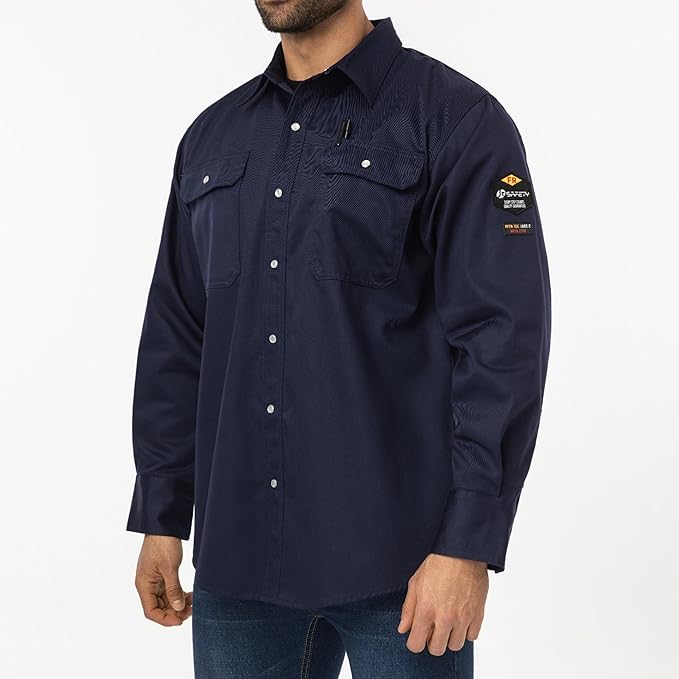 JKSafety 7oz FR Shirts for Men Women NFPA 70E 2112 ARC 2 Fire Resistant Welding Shirts FRC Long Sleeve Safety Workwear