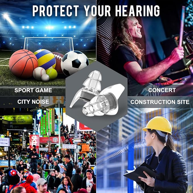 2 Pairs High Fidelity Concert Ear Plugs, Silicone Ear Plugs for Noise Reduction, Hearing Protection Earplugs for Concerts, Musicians, Festival, Nightclub, Drummers and Raves Party - 23dB (Black)