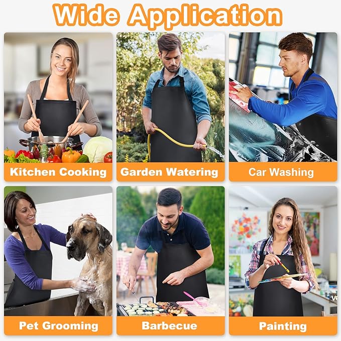Gotega 3 Pack Waterproof Rubber Vinyl Apron Adjustable Bib Apron - Cooking Kitchen Apron for Women Men Chef Heavy Duty Work Apron for Dishwashing Lab Butcher Black